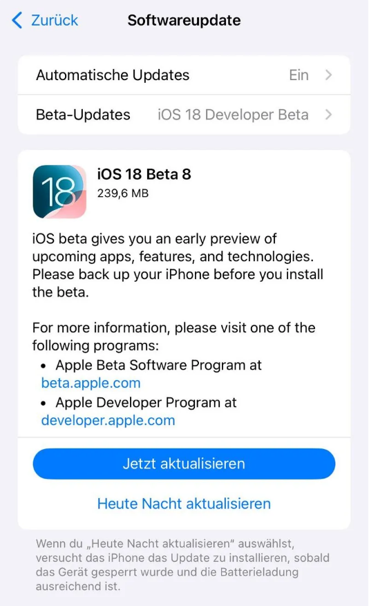 绩溪苹果手机维修分享苹果 iOS / iPadOS 18 开发者预览版 Beta 8 发布 